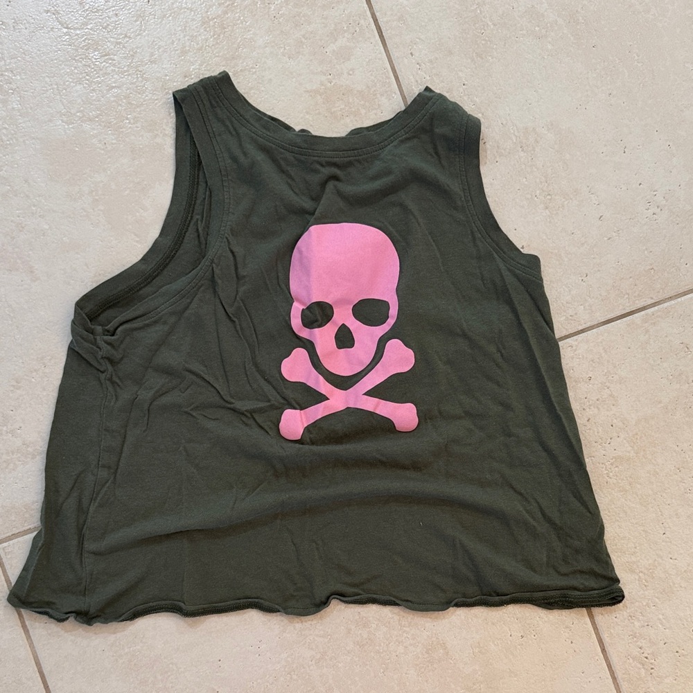 Soulcycle Skull Graphic Tank Top - Green & Pink